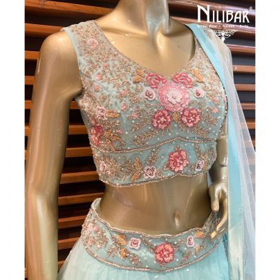 Pale Turquoise Net Lehenga