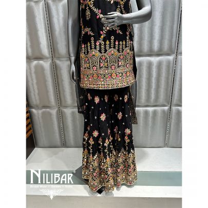 Black Georgette Sequin Garara Suit