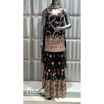 Black Georgette Sequin Garara Suit
