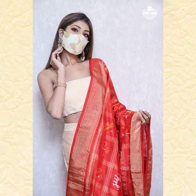 Red Ikat Banarasi Dupatta