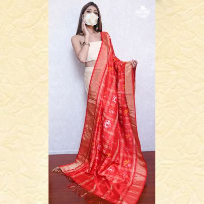 Red Ikat Banarasi Dupatta