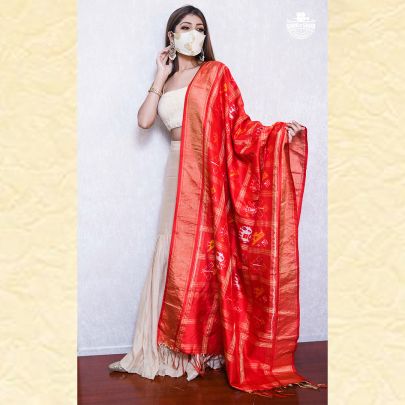 Red Ikat Banarasi Dupatta