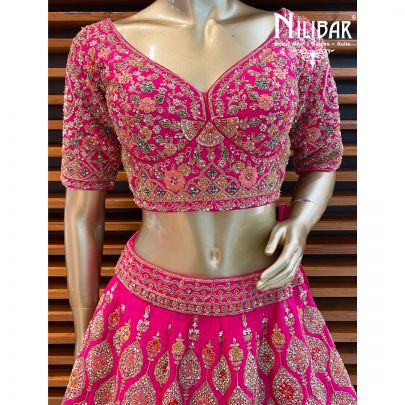 Hot Pink Raw Silk Bridal Lehenga