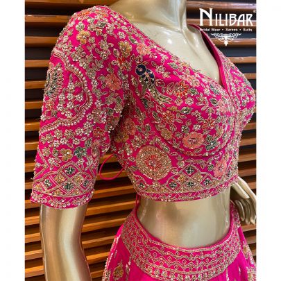 Hot Pink Raw Silk Bridal Lehenga