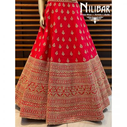 Tomato Red Raw Silk Bridal Lehenga