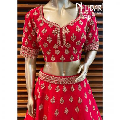 Tomato Red Raw Silk Bridal Lehenga