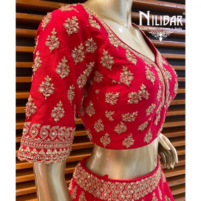 Tomato Red Raw Silk Bridal Lehenga