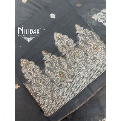 Grey Maheshwari Shirt Paired With Tafta Bottom & Dupatta