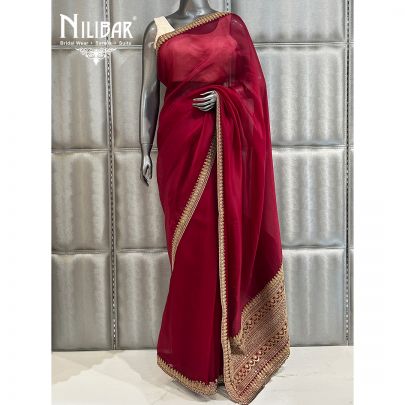 Maroon Red Organza Saree
