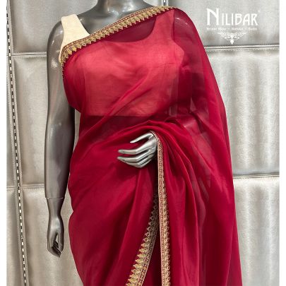 Maroon Red Organza Saree
