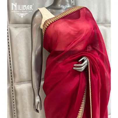 Maroon Red Organza Saree