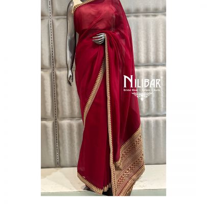 Maroon Red Organza Saree