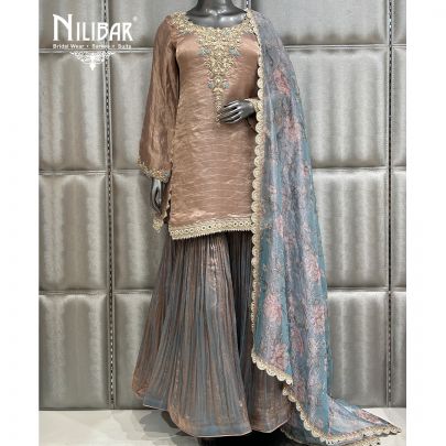Champagne Gold Lamé Tissue Flared Palazzo Suit
