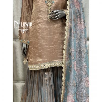 Champagne Gold Lamé Tissue Flared Palazzo Suit
