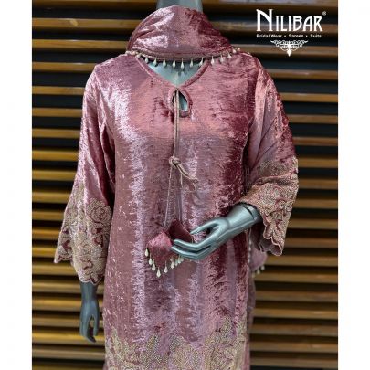 Pink Velvet Shirt & Brocade Bell Bottom Pants