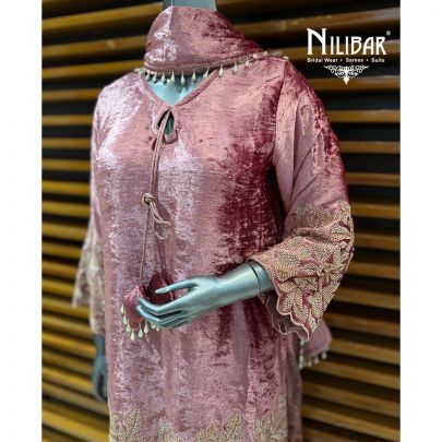 Pink Velvet Shirt & Brocade Bell Bottom Pants