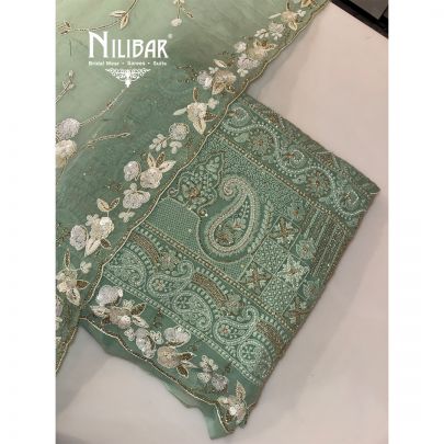 Sea Green Georgette Lakhnavi Embroidered Unstitched Suit