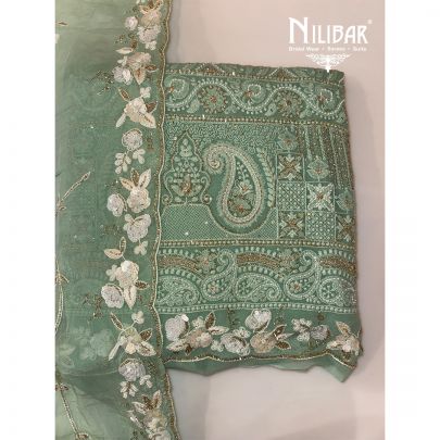 Sea Green Georgette Lakhnavi Embroidered Unstitched Suit