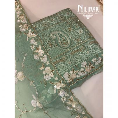 Sea Green Georgette Lakhnavi Embroidered Unstitched Suit