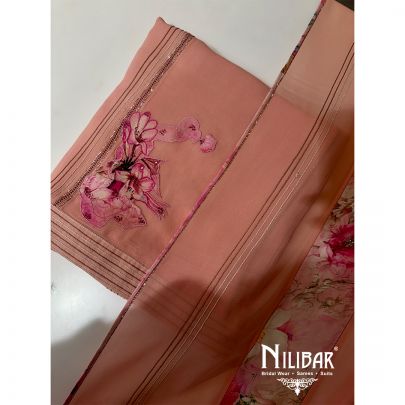Peach Georgette Unstitched Suit