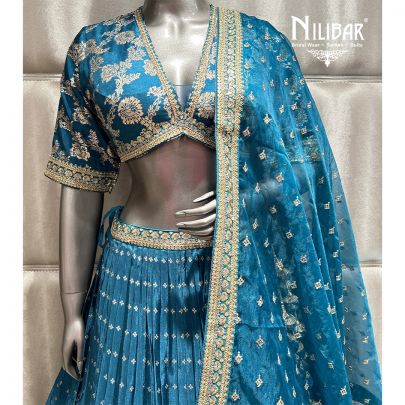 Teal Blue Silk Lehenga
