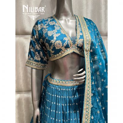 Teal Blue Silk Lehenga