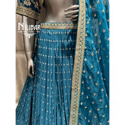 Teal Blue Silk Lehenga