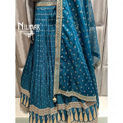 Teal Blue Silk Lehenga