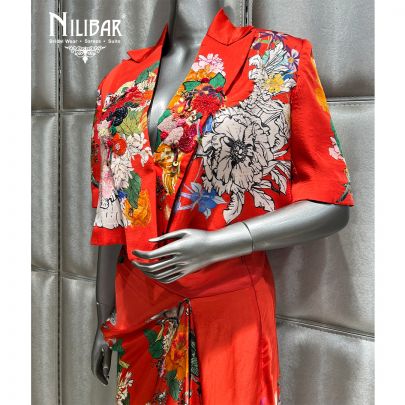 Orange Satin Printed Indo Western Set