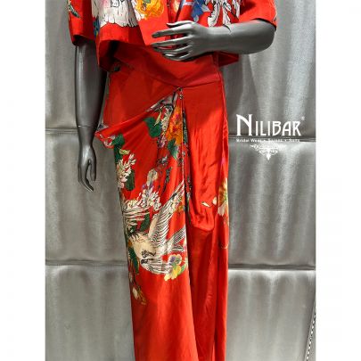 Orange Satin Printed Indo Western Set