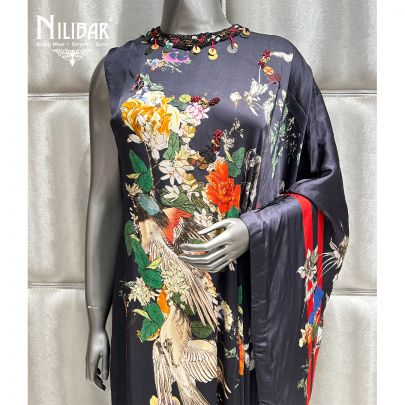 Black Satin Printed Indo Western Set