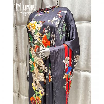 Black Satin Printed Indo Western Set