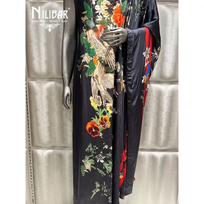 Black Satin Printed Indo Western Set