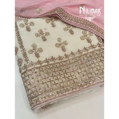 Cream & Pink Georgette Unstitched Suit