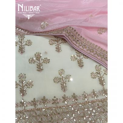 Cream & Pink Georgette Unstitched Suit