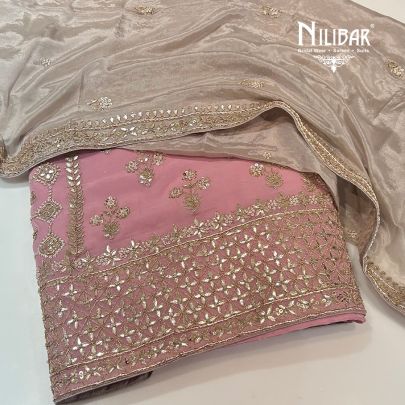 Pink & Gray Georgette Unstitched Suit