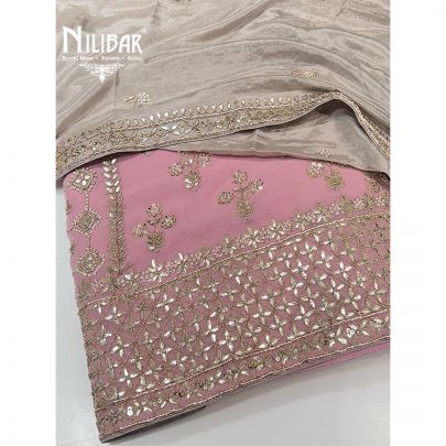 Pink & Gray Georgette Unstitched Suit