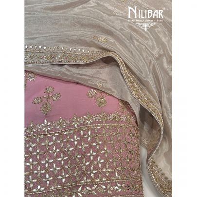 Pink & Gray Georgette Unstitched Suit