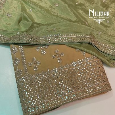 Skin & Green Georgette Unstitched Suit
