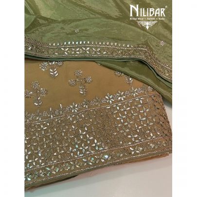 Skin & Green Georgette Unstitched Suit