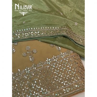 Skin & Green Georgette Unstitched Suit