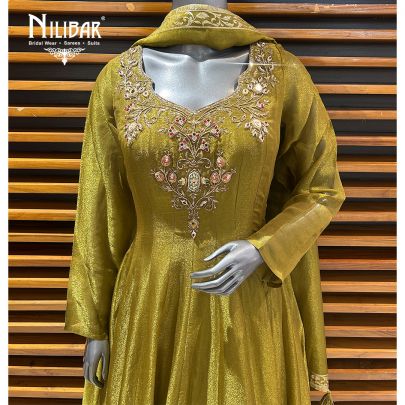 Mehandi Green Lamé Silk Anarkali Suit