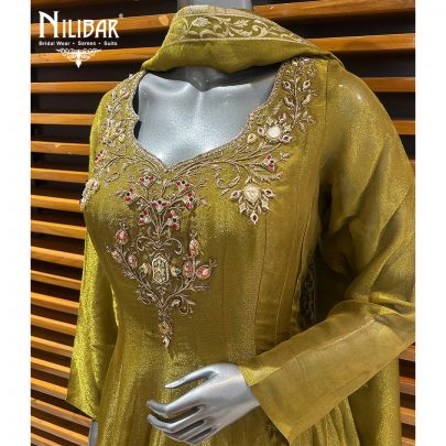 Mehandi Green Lamé Silk Anarkali Suit