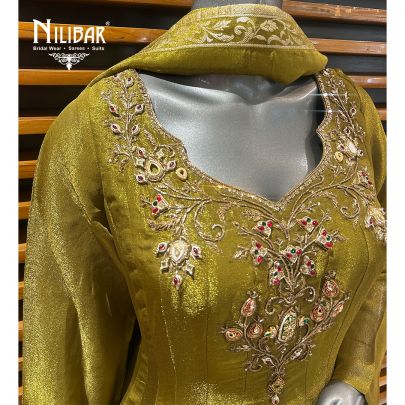 Mehandi Green Lamé Silk Anarkali Suit