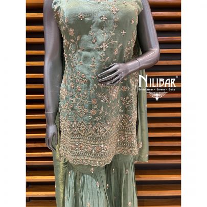 Sea Green Lamé Silk Garara Suit