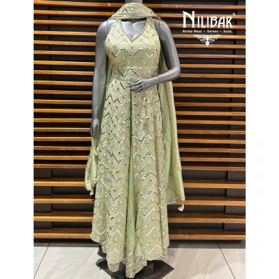 Tea Green Lamé Silk Palazzo Suit