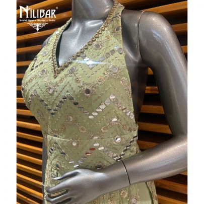 Tea Green Lamé Silk Palazzo Suit