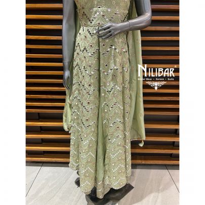 Tea Green Lamé Silk Palazzo Suit