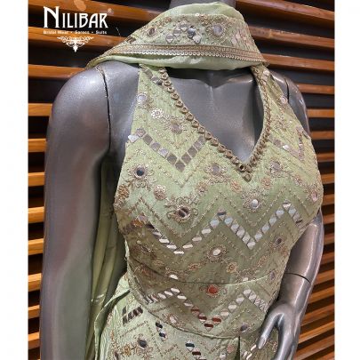 Tea Green Lamé Silk Palazzo Suit