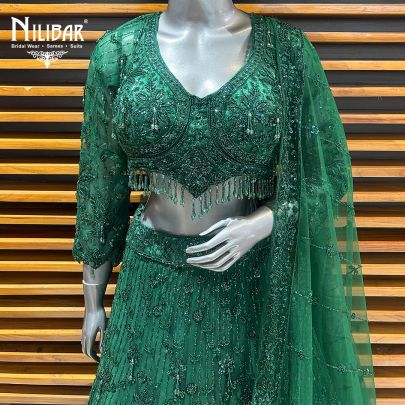 Bottle Green Net Lehenga